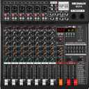 Audio Mixer 8 Channel Professional Sound Console Music Mixer with 320 DSP Effects, 7-band EQ DJ Mixing Board w/USB, Bluetooth, 48V Power Supply, PAD Button for Recording Karaoke PA Drum Live