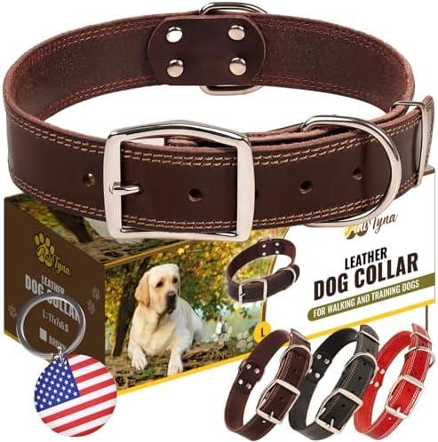 ADITYNA Heavy Duty Leather Dog Collar for Large Dogs - Soft and Strong Leather Collar for Walking, Training, Hunting, and Running (Large: Fit 17" - 23" Neck, Brown) L Brown