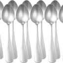 Amazon Basics Stainless Steel Dishwasher Safe Dinner Spoons with Round Edge, Large Tablespoons, Substantial Weight, 7.9 inches, Silver, Pack of 12