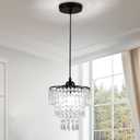 FRIXCHUR Black Small Crystal Chandelier Pendant Light Semi Flush Mount Ceiling Light for Hallway Foyer Closet Bedroom, 7.9 Inch