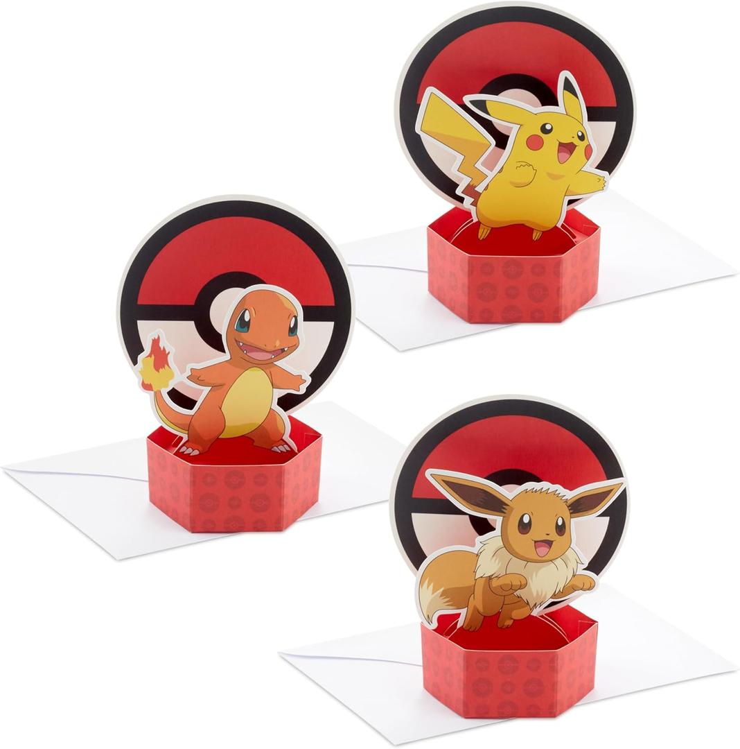Hallmark Paper Wonder Pokmon Mini Pop Up Cards (3 Cards: Pikachu, Eevee, Charmander) for Birthdays, Just Because and More