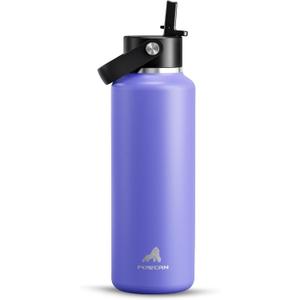 POWCAN 18oz Travel Water Bottle: Standard Mouth, Leakproof, BPA-Free, Easy Hold Handle, Insulated Stainless Steel Thermos with Straw for Teens, School, Outdoors, Running, Camping, Gym (Violet's Tale)