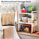 Microwave Stand, 3-Tier Expandable(17.4"-27.4") Microwave Oven Rack, Heavy Duty Adjustable Shelf with 9 hooks, Kitchen Organizer Storage Shelves for Pantry, Countertop, Coffee Bar, Office, Dorm, White