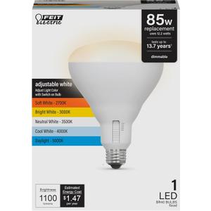 Feit Electric BR40 LED Light Bulb, 85W Equivalent, Dimmable, 5CCT, E26 Medium Base, 90 CRI, 1100 Lumens, Adjustable White, 13.7 Years Lifetime, BR4085DM5CCTCA15K