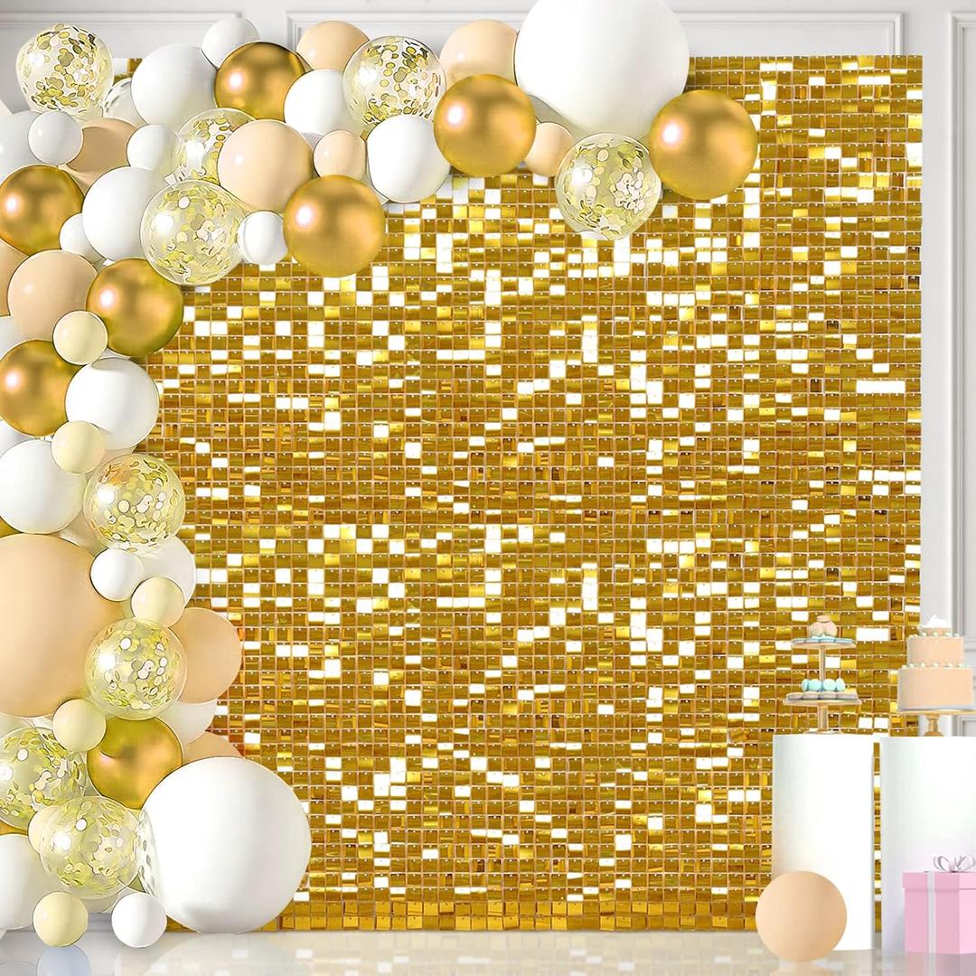Gold Giltter Xmas Backdrop Panels 36pcs Birthday Shimmer Wall Backdrop for Christmas Party Wedding Engagement Parties Anniversary Decoration (6x6FT) (6FTx6FT)