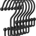 Goowin Shower Curtain Hooks, Black Shower Curtain Hooks Rust Proof, Anti-Drop Metal Shower Curtain Rings Hooks, Double Shower Hooks for Shower Curtain, Shower Rings for Curtain & Liner, Black-12 Pcs (Minimalist)