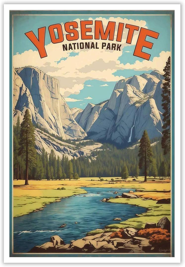 Vintage Yosemite National Park Poster National Park Canvas Wall Art Natural Scenery Travel Prints Painting For Home Bedroom Dorm Living Room Wall Decor 12x16 In Unframed (Multi 10 Unframed)