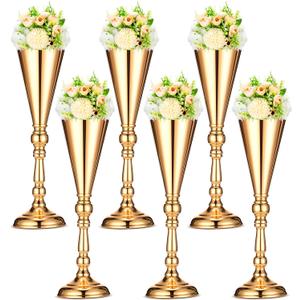 Potchen 6 Pcs Flower Trumpet Gold Vase Tabletop Centerpiece Gold Tall Flower Vases Bulk Wedding Table Decorative Centerpiece Table Decorations Arrangements for Floral Party Anniversary Birthday(L)
