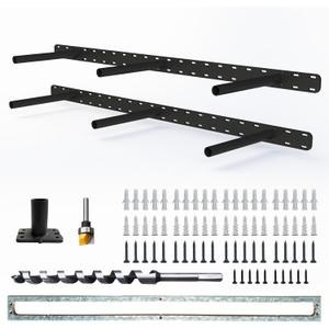 2Pcs Heavy Duty Floating Shelf Bracket,Wall Mounting Brackets for Shelves, Invisible Hidden Floating Shelf Hardware（34" x 6" x 1.5" with Tools & Jig）