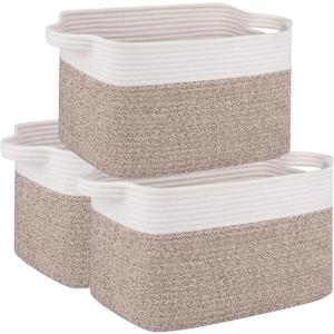 OIAHOMY 3 Pack Storage Baskets for Organizing, 13''X9.85''X8.7'' Storage Bins, Woven Basket with Handles, Toy Storage Bin, Stylish Room Decor Basket, white & Brown variegated