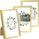 upsimples 4x6 Picture Frame Set of 3, Made of High Definition Glass for 4 x 6 Gold Frames, Wall and Tabletop Display Thin Border Photo Frame for Home Dcor