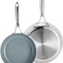 GreenPan Valencia Pro Tri-Ply Stainless Steel 8” & 10” Frying Pan Skillet Set, PFAS-Free Ceramic Nonstick Coating, Induction Ready Cookware, All Cooktops, Eggs & Omelets, Dishwasher & Oven Safe 600F