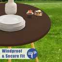 Moosfor Round Spandex Tablecloth, Elastic Fitted Waterproof Tablecloths for 45"-56" Tables, Stretch Washable Picnic Table Cover for Camping, Dining, Indoor and Outdoor, Coffee