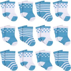 Onesies Brand Unisex Baby 12-Pair Bootie Socks (0-6 Months, Blue Stars)