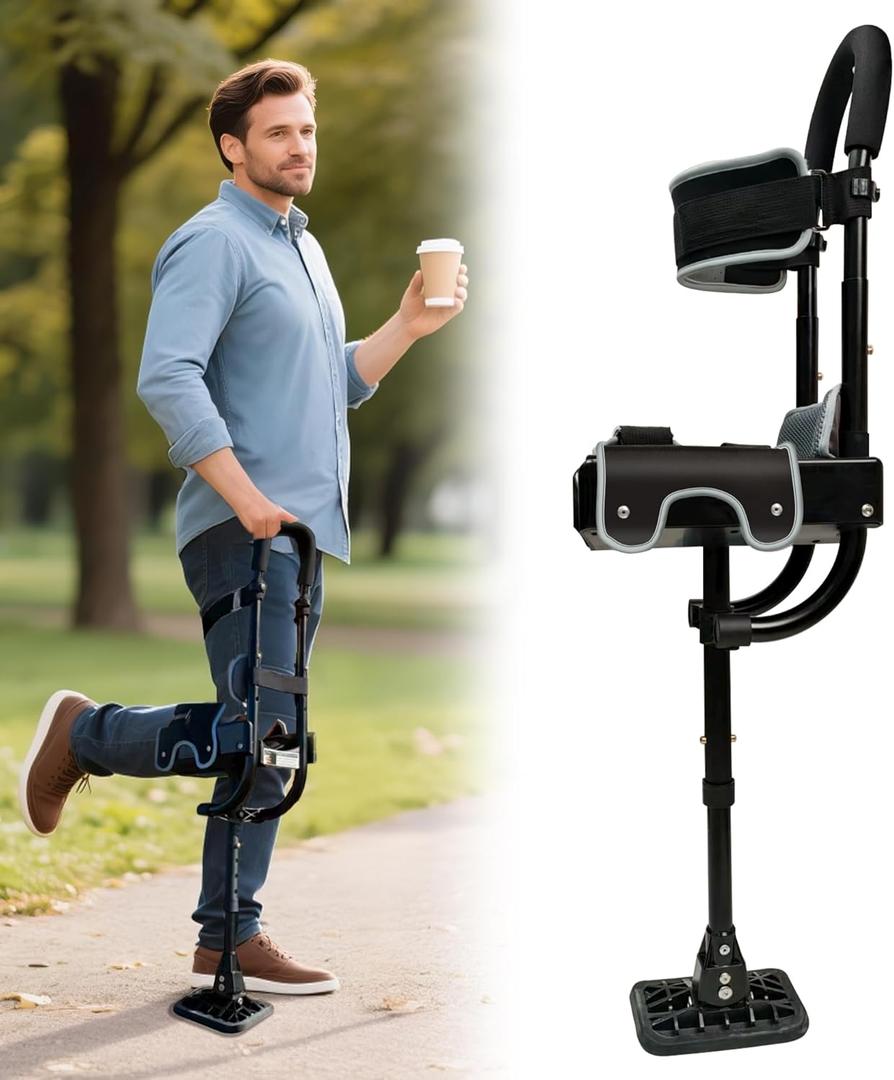 Hands Free Crutch with Safety Kneepad, Peg Leg Crutch Alternative for Adults, Comfortable Knee Crutches for Foot, Ankle, and Lower Leg Injuries- Suitable for Both Left and Right Feet (Matte)