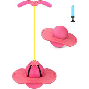 Pogo Jumper with Handle and Ball Pump, High Jump Toy Bounce Jump Trick Board Pogo Bouncing Ball Safe and Fun Pogo Stick for Kids Boys Girls and Adults (Pink)