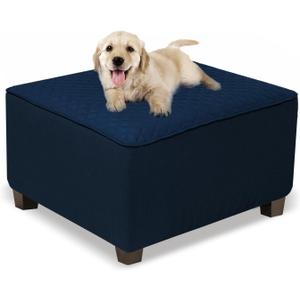 NeColorLife Ottoman Cover Square Waterproof Ottoman Slipcover Thick Storage Footrest Stool Covers Furniture Protector for Pets(Medium Size,Navy Blue)