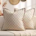 ZWJD Pillow Covers 18x18 Set of 2 Soft Polyester Textured Pillow Covers with Stylish Flange Edge Cozy Farmhouse Throw Pillows for Couch Bed Sofa Living Room (Beige)