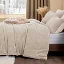 Fluffy Comforter King Set - Furry Linen Leaves Pattern Faux Fur Bed Set, Winter Ultra Soft Fuzzy Comfort Set, Velvet Bedding Set for Bed with 2 Pillow Cases