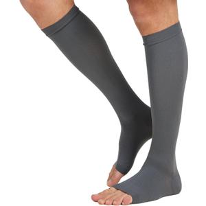 MGANG 20-30 mmHg Compression Stocking for Men and Women, Medical Compression Socks, Knee High Length, Open Toe, for DVT, Varicose Veins, Relief Shin Splints, Edema, Gray Small