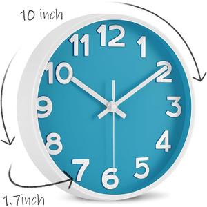 HIPPIH Wall Clock  10 Inch Modern Wall Clocks Battery Operated, Non Ticking Silent Wall Clock, Simple Small Analog Wall Clock for Living Room, Bedroom, Kitchen, School, Office, Blue