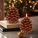 Homemory 2 Pcs Flameless Pine Cone Candle, LED Candles with 6H Timer, Real Wax Battery Operated Candles for Fireplace Decor, Holiday Indoor Decoration,Brown(D3.5 x H5.3 Inch)