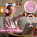 Cat Ear Kids Headphones Bluetooth, LED Light up Wireless/Wired Mode Over Ear Headphones with Build in Microphone for School/Travel (Pink)