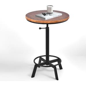 Vintage Bar Table 30-35.4inch Height Adjustable Industrial Bistro Table Retro Dinning Table for Kitchen Coffee House Pub Swivel Wooden Top