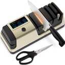 Kitchen Knife Sharpener Electric 5-in-1 - Professional Knife and Scissor Sharpener with Adjustable Speed, LCD Display - Knives Sharpening System with Ceramic Rod for Fast Sharpening & Polishing