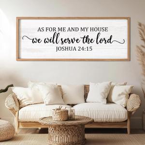 As For Me And My House We Will Serve The Lord Framed Wall Art, 40''15'' Horizontal Positive Religious Rustic Bible Verse for Christian God Jesus Christ Prayer, Vintage Holy Catholic Scripture Decor