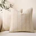 Throw Pillow Covers Set of 2 20x20 Inch Textured Boucle Pillow Covers, Soft Stripe Chenille Decorative Beige Covers for Couch Sofa Bed Living Room, Neutral Farmhouse Covers, Home Boho Decor