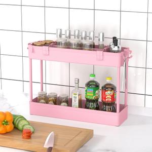  Slim Storage 2 Tier,Bathroom Organizer ,Mobile Shelving Unit Slide Out for Office, Kitchen, Laundry Room & Narrow Places,Pink