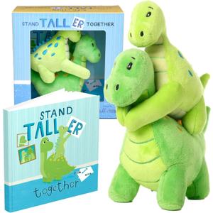 Tickle & Main Big Brother Gift Dinosaur Stuffed Animal Set - 3-Piece, Green, Ages 2+ - Sibling Matching Plush Dinosaurs with Stand Taller Together Book - Sibling Gifts