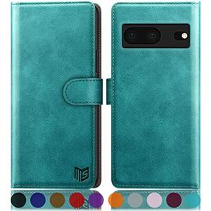 SUANPOT for Google Pixel 7 5G Wallet case with RFID Blocking Credit Card Holder, Flip Book PU Leather Protective Cover Women Men for Pixel 7 Phone case Blue Green