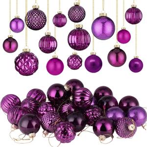 Liliful 24 Pcs Purple Glass Christmas Ball Ornaments Christmas Tree Decoration Hanging Balls Neutral Vintage Mercury Ornaments for Xmas Festival Home Wedding Holiday Farmhouse Party Decor, 2.36 Inch