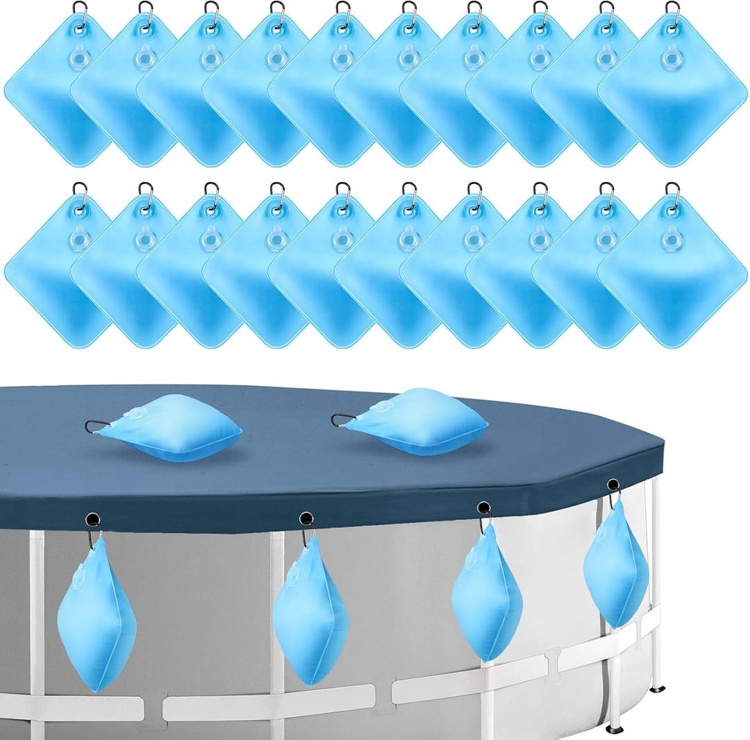 20 Pack Pool Cover Weights with Hooks,Heavy Duty Winter Pool Cover Hanging Bags,Leakproof Pool Tarp Weights for Above Ground Pools