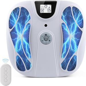 FSA EMS Foot Massager-Electronic Muscle Stimulator Relief for Neuropathy, Plantar Fasciitis & Foot Pain- 10 Modes, 20 Intensities, Remote - Rechargeable Silent Operation (White)