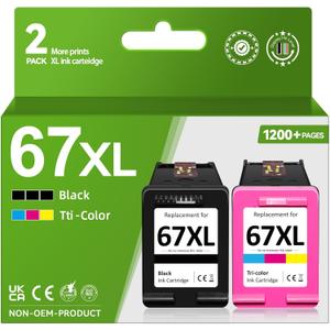 67XL Printer Ink Compatible for HP 67XL Ink Cartridges Black Color Combo Pack Compatible for HP Ink 67 Fit for DeskJet 2700e 2700 2855e 2827e 2755e 2755 4155e 4255e for Envy 6000 6055e 6400 Printer