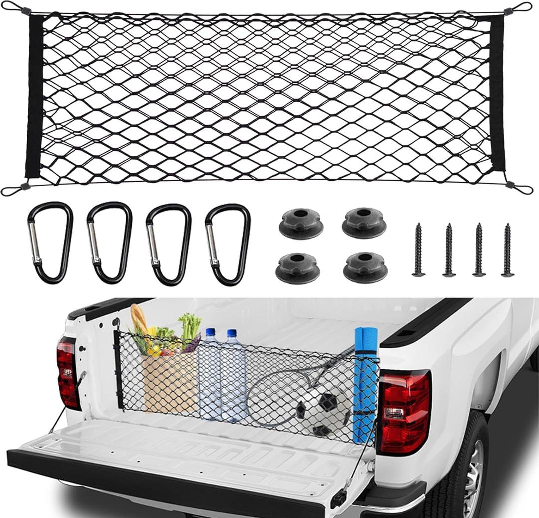 BAILALIBO Cargo Net for Pickup Truck Bed, Adjustable Accessories for Storage Secure Nets, Stretchable Tailgate Net with Hook, Compatible for Chevy Silverado Ford LTZ WT LS F150 F250 (50x18 Inch)