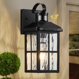 Motion Sensor Outdoor Lights Dusk to Dawn Porch Light Black Exterior Lighting Fixtures Modern Outside Wall Mount Coach Lamp for House Garage Patio Front Door