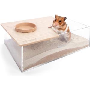 Niteangel Animal Sand-Bath Box: - Acrylic Critter's Sand Bath Shower Room & Digging Sand Container for Hamsters Mice Lemming Gerbils or Other Small Pets (Rectangle, Burlywood)