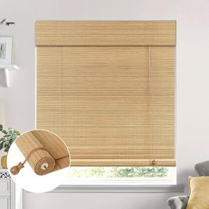 No Drill Bamboo Blinds for Interior Windows, Bamboo Shades for Indoor Windows, Roller Shades for Indoor Window and Outdoor Patio, Easy to Install for Home & Porches, 36"W x 64"H