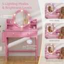 BOLUO Kids Vanity Table and Chair Set, Kids Vanity for Girls with Lights and Mirror, 2 in 1 Kid Vanity Set, Princess Makeup Vanity Desk with Drawers Pink