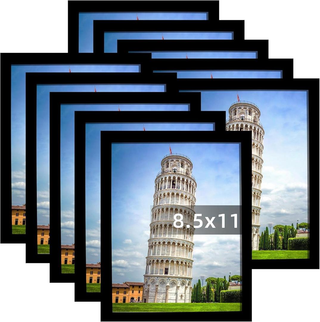 Seseat 8.5x11 Picture Frame Set of 10, Display Pictures 8.5x11 Prints Without Mat, Tabletop or Wall Mounting, Black