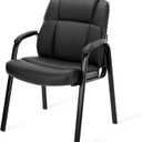 DUMOS Reception Chair with Padded Arms - Executive Leather Waiting Room Chairs Office Guest Chair No Wheels for Conference Room Lobby Side, Black (1pc)