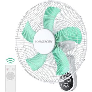 VAGKRI Wall Mount Fan, 16 Inch Wall Fans with 5 Blades, 5 Speeds, 8 Hour Timer, 90° Oscillating Quiet Fans with Remote for Home Office Bedroom Living Room Garage (White)