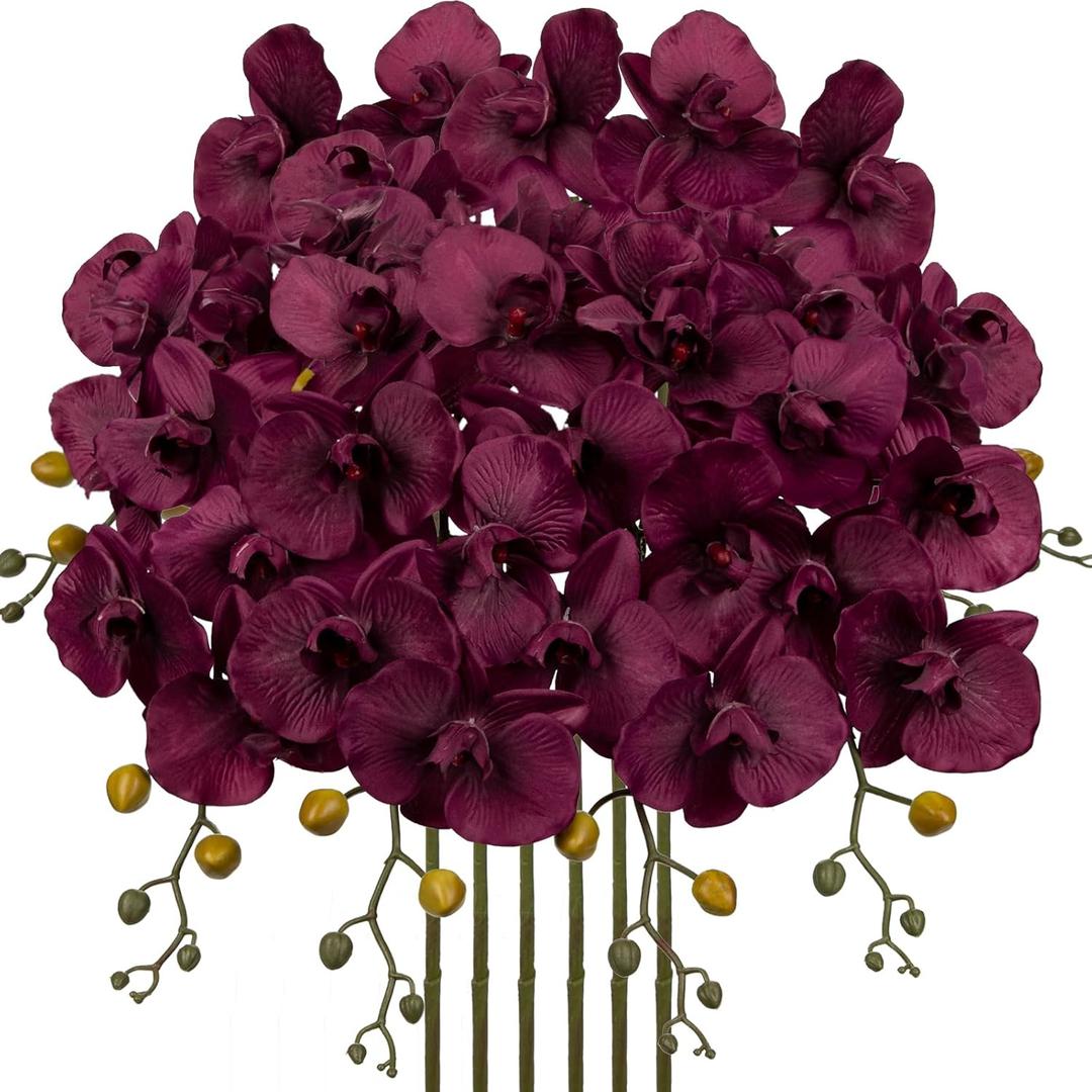 6PCS 32" Artificial Orchid Stems Purple Butterfly Orchid Faux Phalaenopsis Flowers for Home Wedding Centerpieces Office Table Decorations Real Touch Silk Orchids for DIY Floral Arrangements