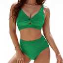 Honeysea Womens Tummy Control High Waisted Bikini Set Two Pieces Swimsuit (Green, L)