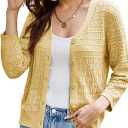 GRACE KARIN 2025 Women's 3/4 Sleeve Crochet Knit Button Down Cardigan Cropped Shrug Bolero Lightweight Sweaters Tops Size XL