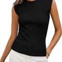 PRETTYGARDEN Women's Ribbed Tank Tops 2026 Summer Cap Sleeve Slim Fitted Knit Basic Casual Tee Shirts Trendy Fashion Clothes L